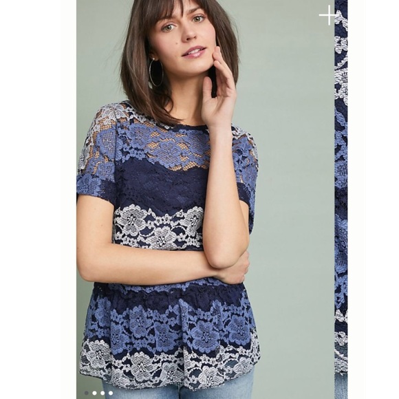 Eva Franco Tops - Eva Franco Anthropologie Blue Lace Peplum Top